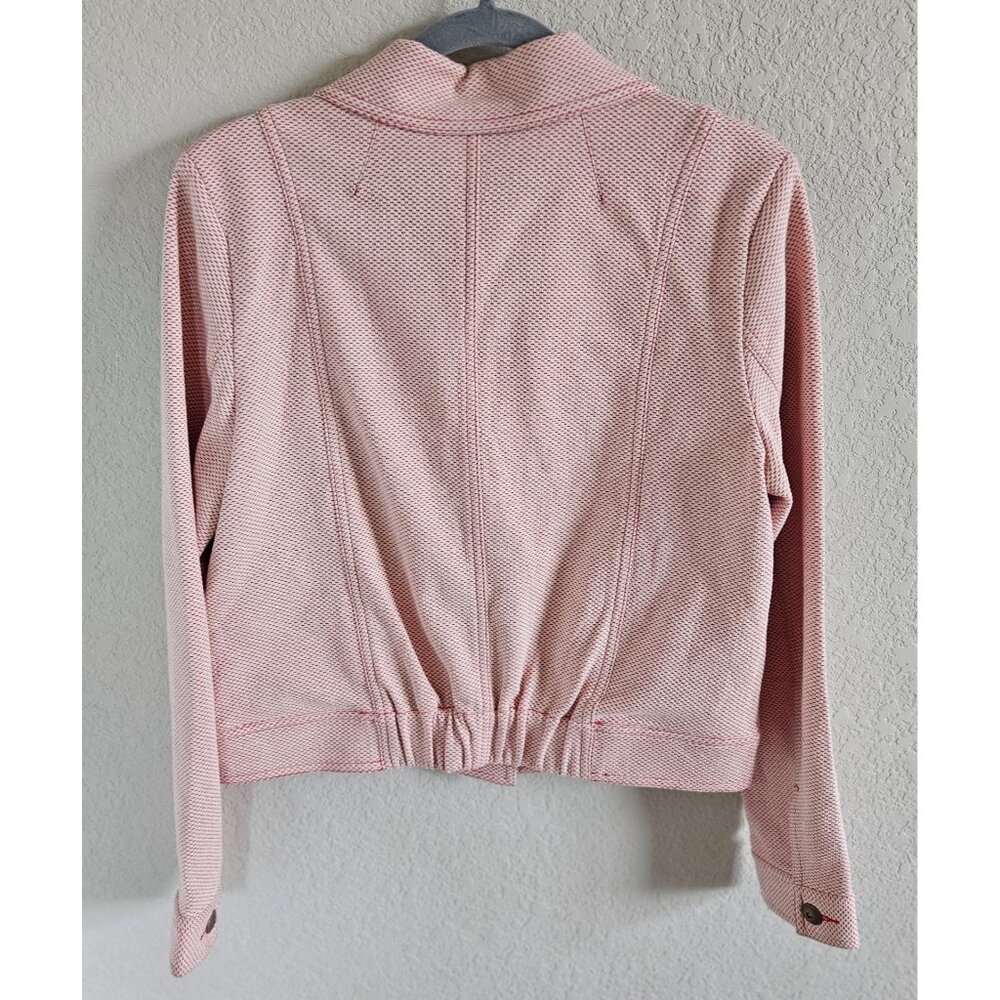 Cabi Woman Size M Jacket Knit Pique Coral & White Metal Buttons Flap Pockets - Picture 2 of 8